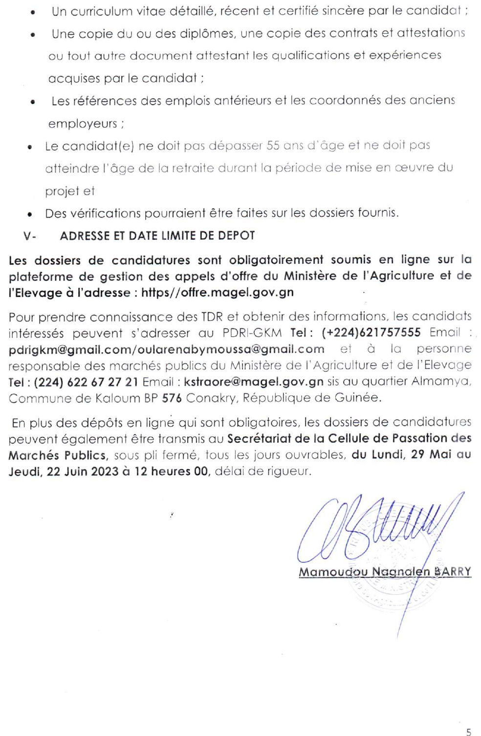 Avis de Recrutement d'un(e) Responsable Chargé de la Production | page 5