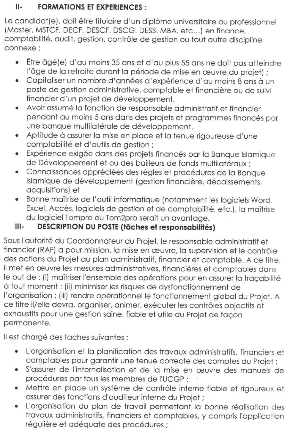 Avis de Recrutement d'un(e) Responsable Administratif et Financier | page 3