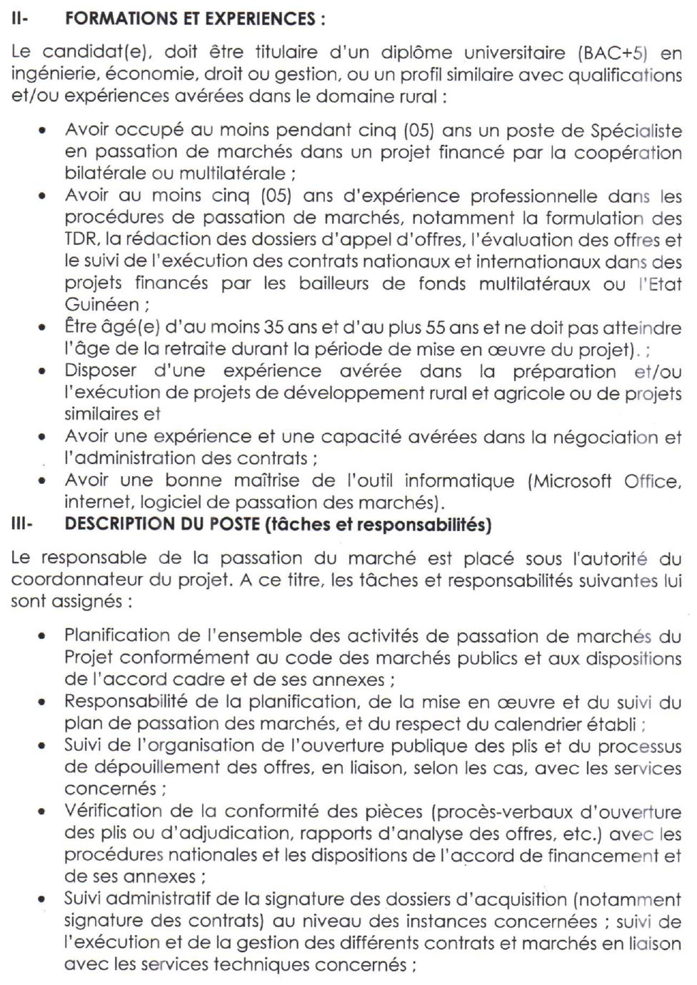 Avis de Recrutement d'un(e) Responsable en Passation de Marchés | Page 3