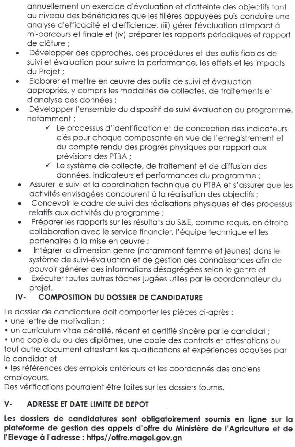 Avis de Recrutement d'un(e) Responsable de Suivi Evaluation | Page 4