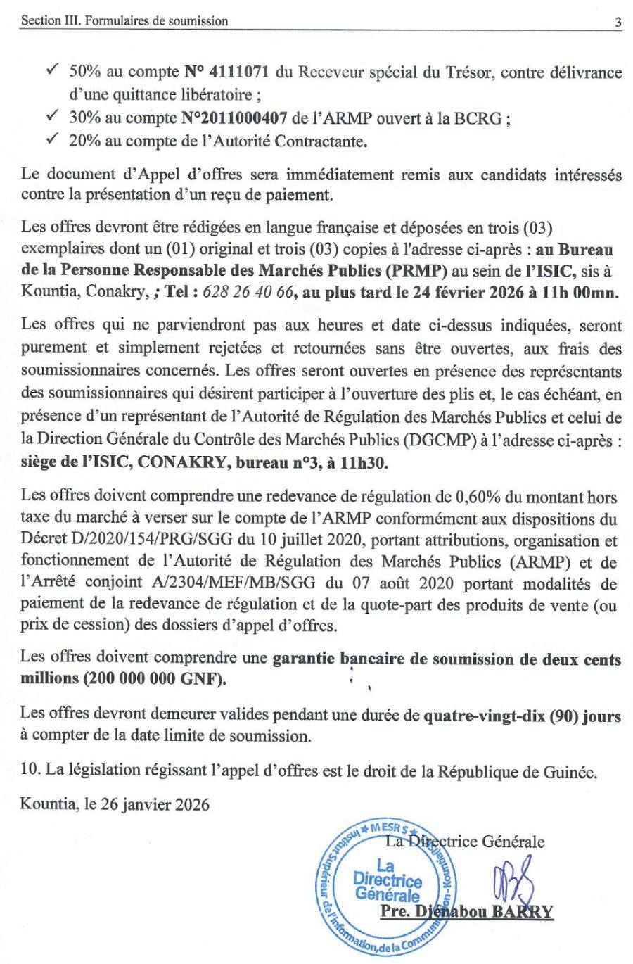  Travaux d’extension, de rénovation, d’entretien, de modernisation et d’équipement des infrastructures et bâtiments de l’ISIC | Page 3