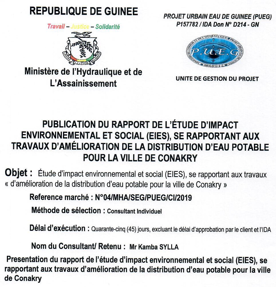 PUEG RAPPORT DE L’ÉTUDE D’IMPACT ENVIRONNEMENTAL ET SOCIAL en guinée