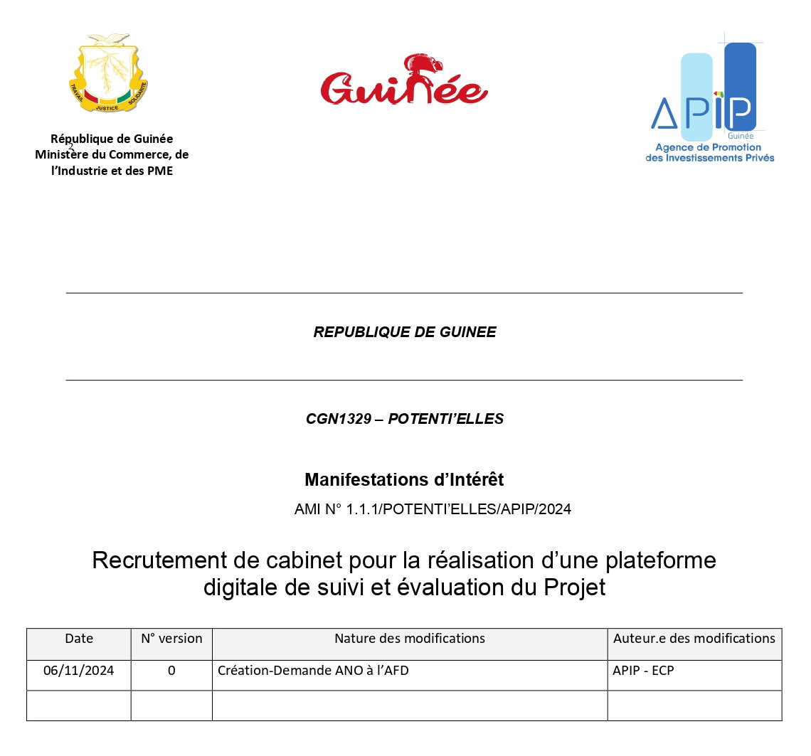 Recrutement de cabinet pour la réalisation d’une plateforme  digitale de suivi et évaluation du Projet  | Page 1
