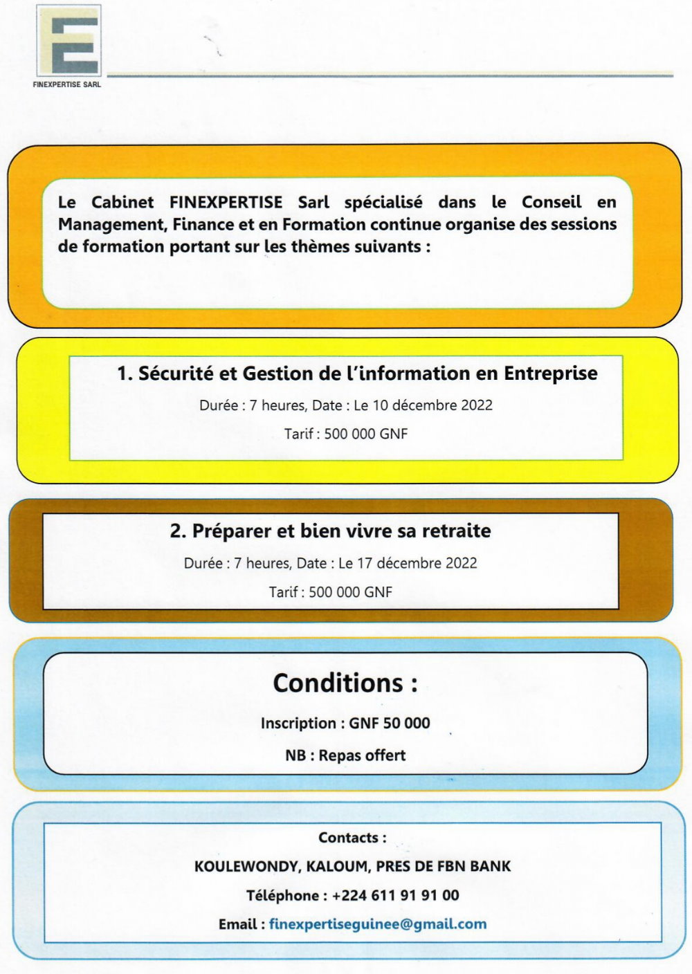 Offre de formation en Sécurité et Gestion de l'information en Entreprise  et Comment Préparer et bien vivre sa retraite 