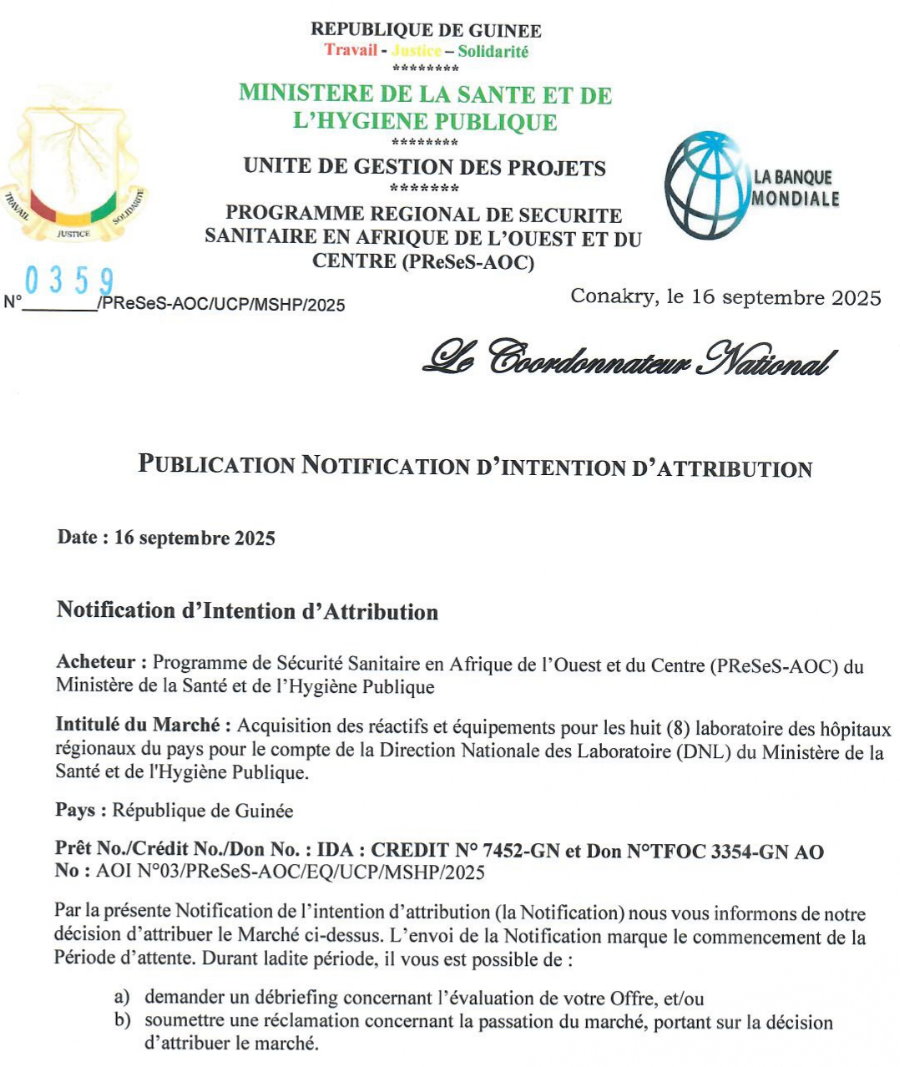 PUBLICATION NOTIFICATION D'INTENTION D'ATTRIBUTION | Page 1