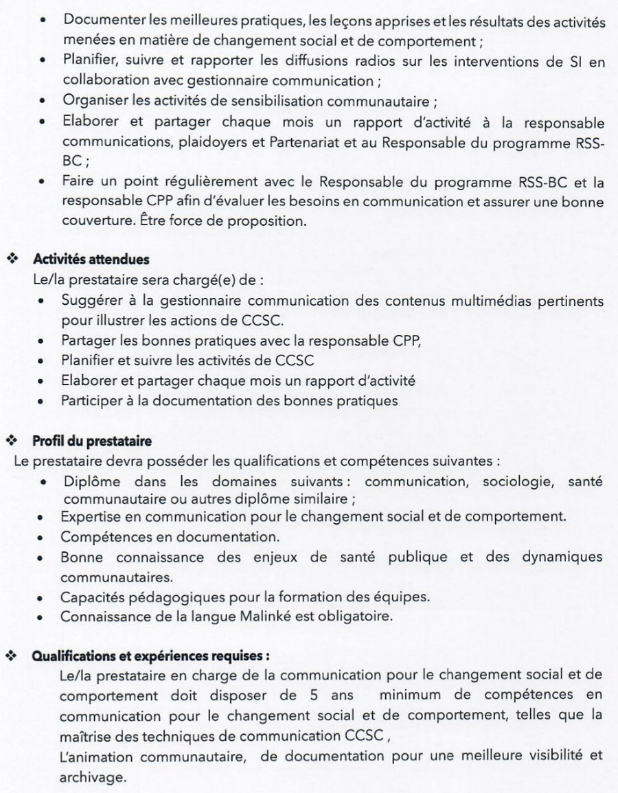 Recrutement d'un(e) prestataire chargé (e) de la Communication pour le Changement Social et de Comportement | Page 2