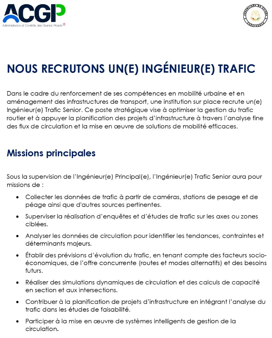 Avis de recrutement d'un(e) ingÉnieur(e) trafic | Page 1