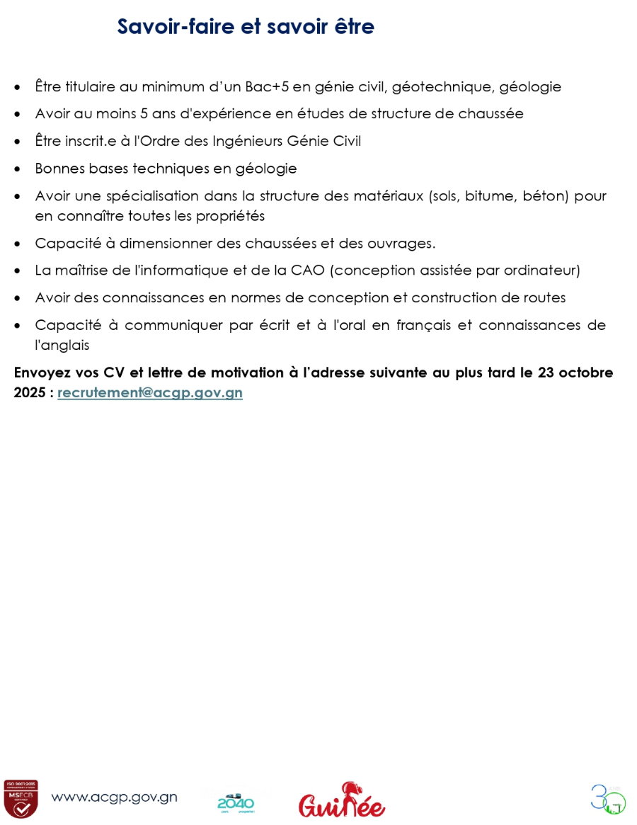 RECRUTEMENT D'UN(E) INGENIEUR EN STRUCTURE DE CHAUSSEE | Page 2