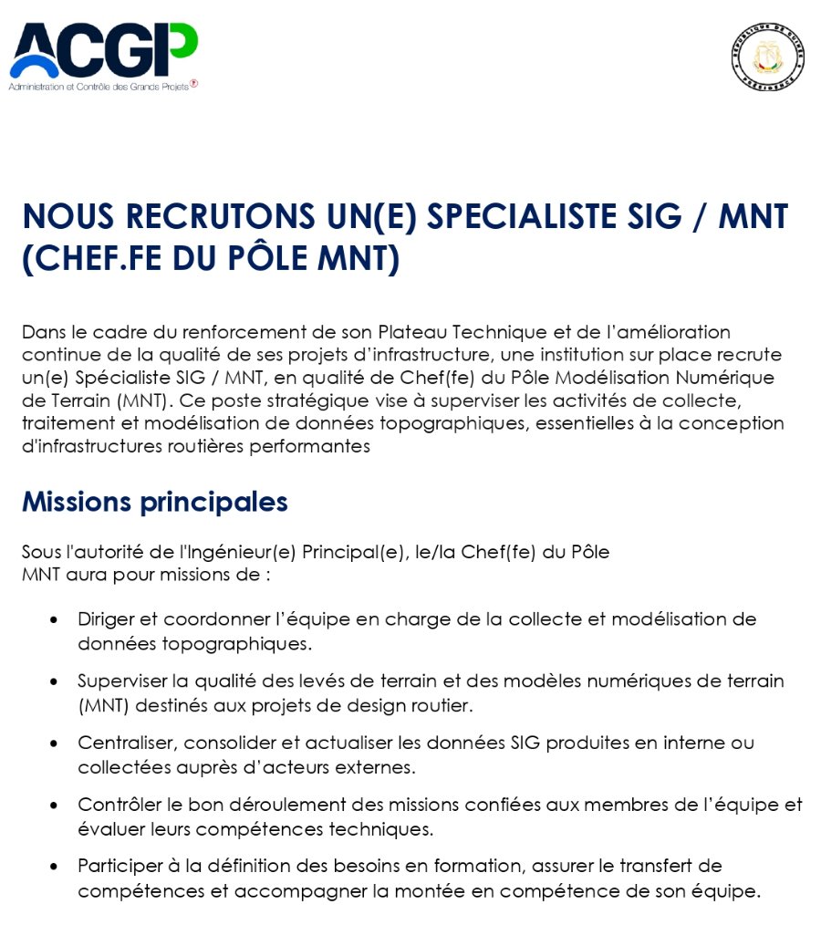 Avis de recrutement d'un(e) specialiste sig / mnt (chef.fe du pÔle mnt)  | Page 1