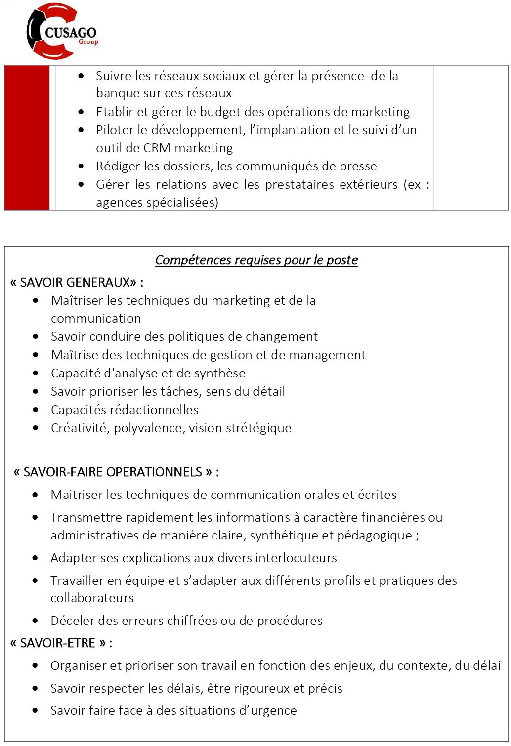 Avis De Recrutement D'un Responsable Marketing Et Communication | page 2