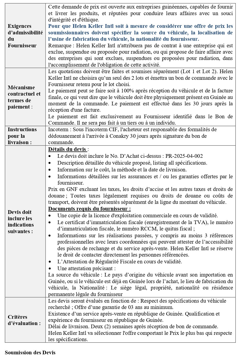 emande de Devis (RFQ) pour l’Achat d’un véhicule de type 4X4 | Page 2