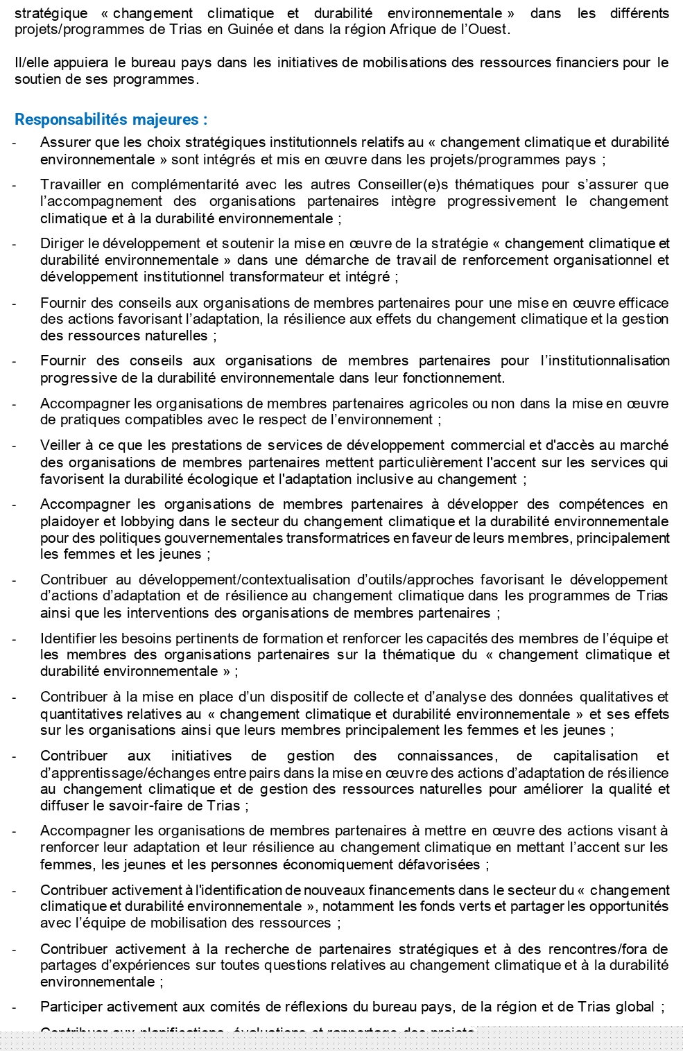 AVIS DE RECRUTEMENT D'UN(E) CONSEILLER(E) DURABILITÉ ENVIRONNEMENTALE BUREAU PAYS TRIAS GUINÉE | Page 2