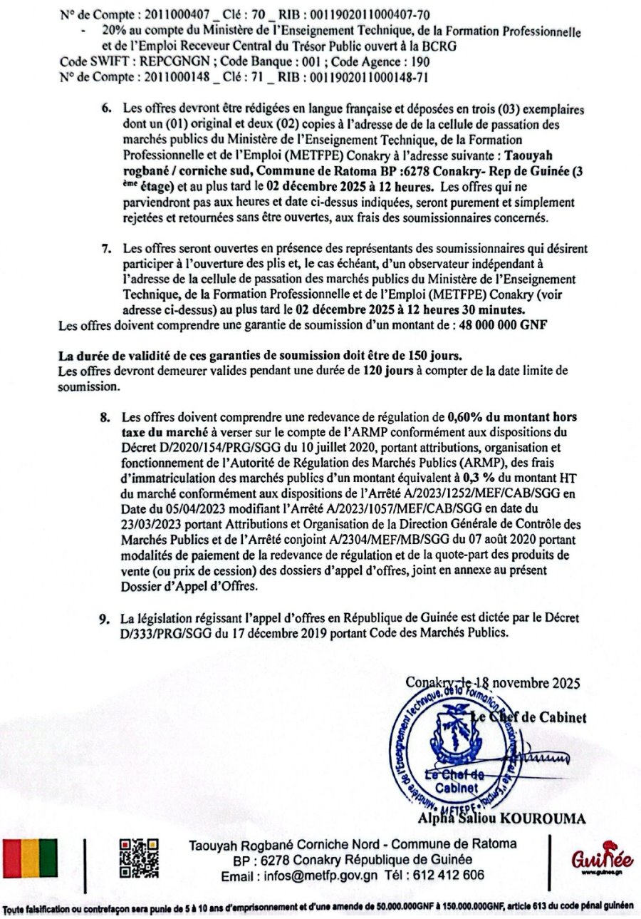 Acquisition d'équipements en faveur du CAFPPS de Kouroussa et de CETA de Matoto | Page 2