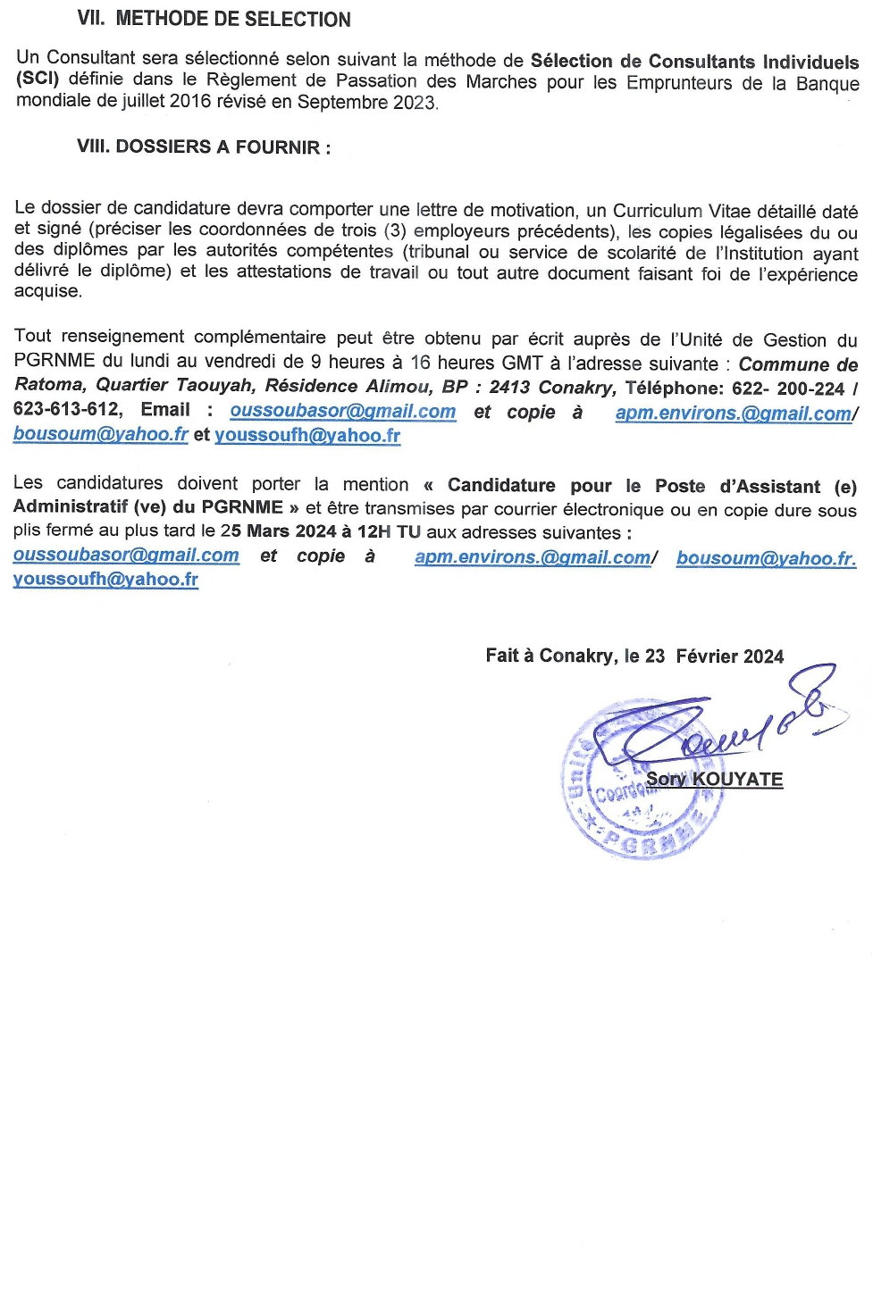 Sollicitation De Manifestation D’intérêt Pour Le Recrutement D’un (E) Assistant (E) Administratif (Ve) En Faveur Du PGRNME | Page 3