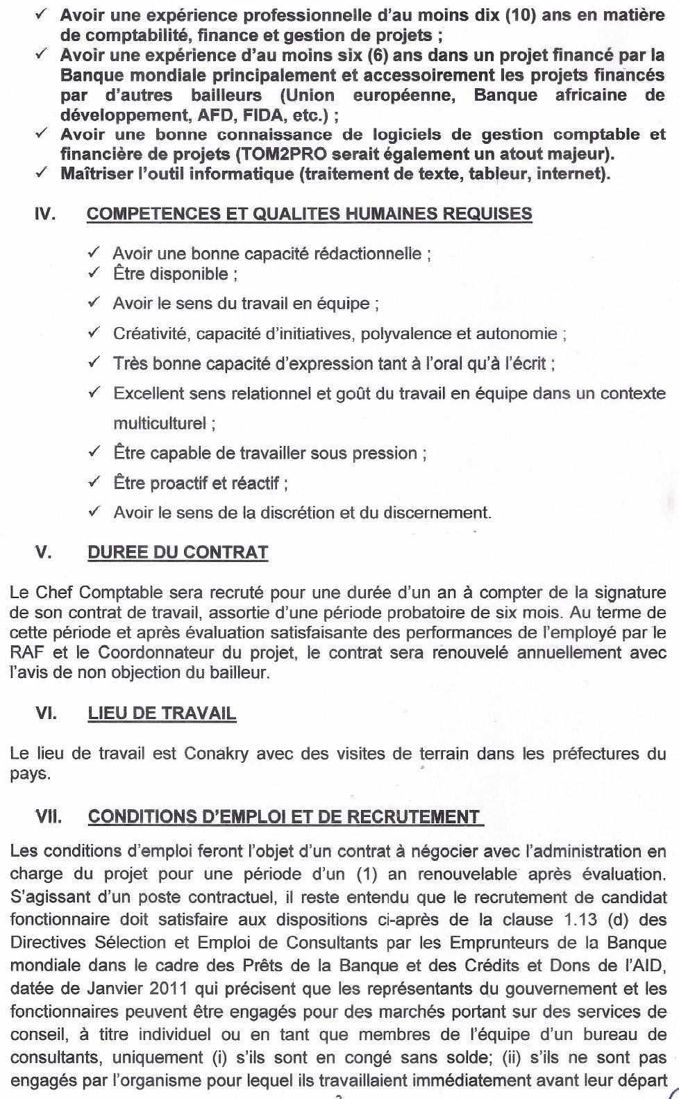 SOLLICITATION DE MANIFESTATION D'INTERET POUR LE RECRUTEMENT D'UN CHEF COMPTABLE EN FAVEUR DU PGRNME | PAGE 3