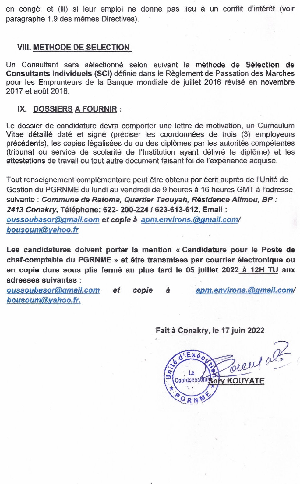 SOLLICITATION DE MANIFESTATION D'INTERET POUR LE RECRUTEMENT D'UN CHEF COMPTABLE EN FAVEUR DU PGRNME | PAGE 4