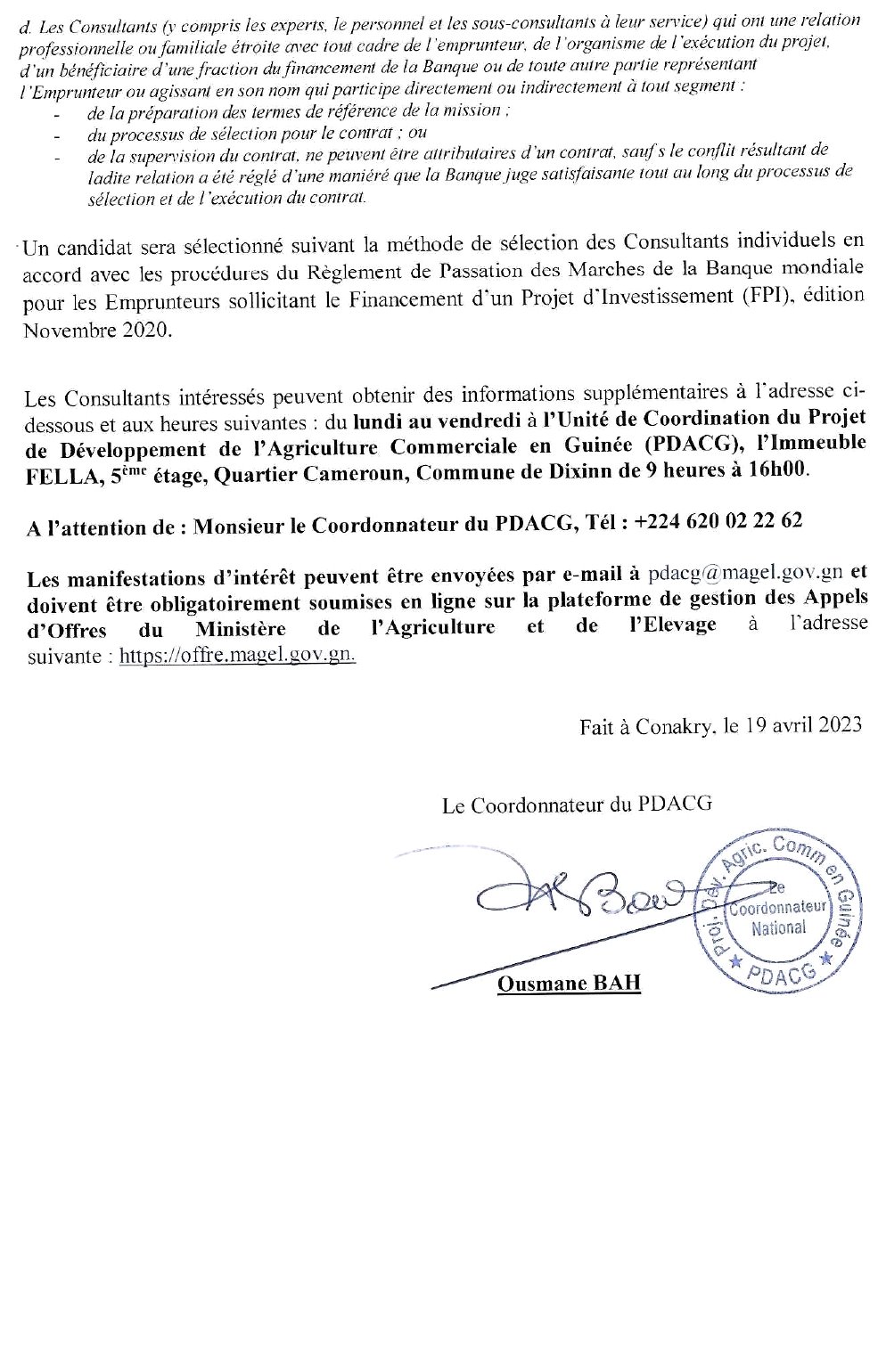 Demande de manifestation d'intérêt pour le Recrutement d’Un Spécialiste en Communication pour le PDACG | Page 4