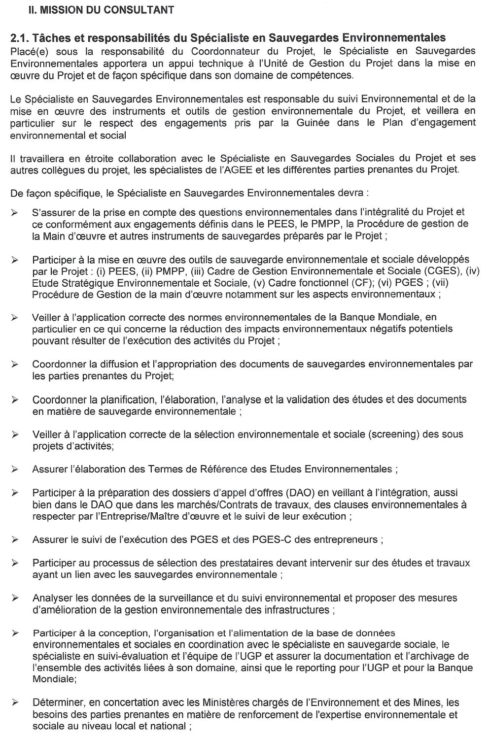 Sollicitation De Manifestation D’intérêt Pour Le Recrutement D’un Spécialiste En Sauvegarde Environnementale En Faveur Du PGRNME | Page 2
