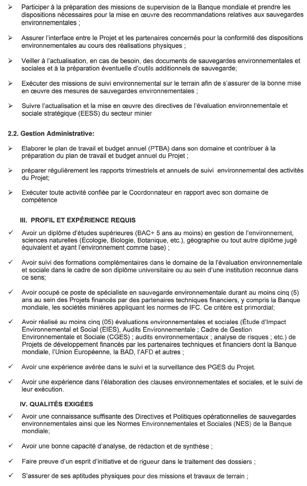 Sollicitation De Manifestation D’intérêt Pour Le Recrutement D’un Spécialiste En Sauvegarde Environnementale En Faveur Du PGRNME | Page 3
