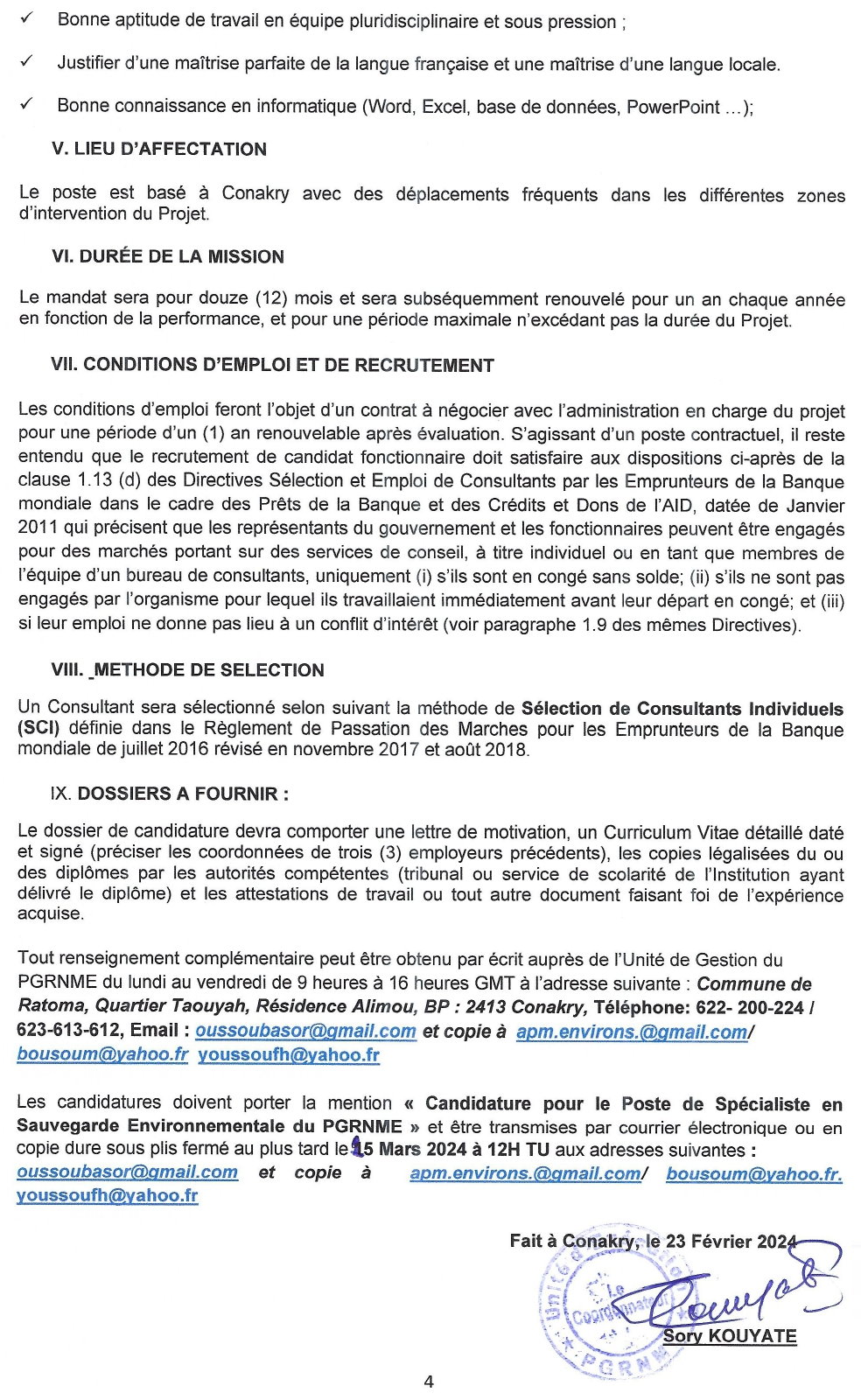 Sollicitation De Manifestation D’intérêt Pour Le Recrutement D’un Spécialiste En Sauvegarde Environnementale En Faveur Du PGRNME | Page 4
