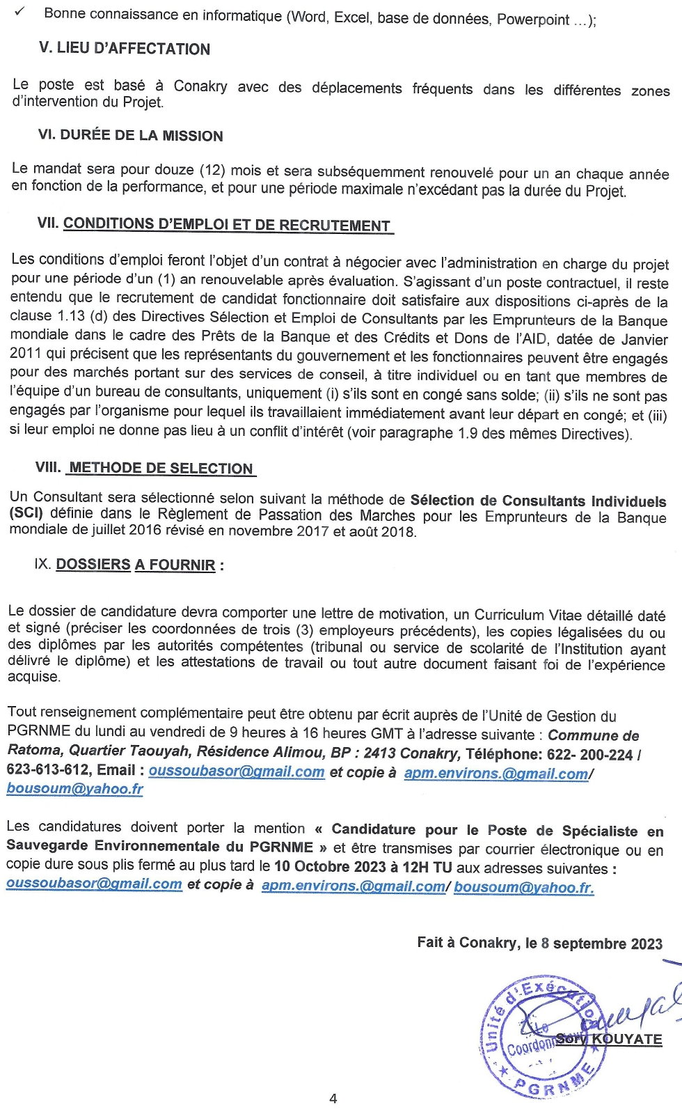 Sollicitation De Manifestation D'intérêt Pour Le Recrutement D'un Spécialiste En Sauvegarde Environnementale En Faveur Du | Page 4