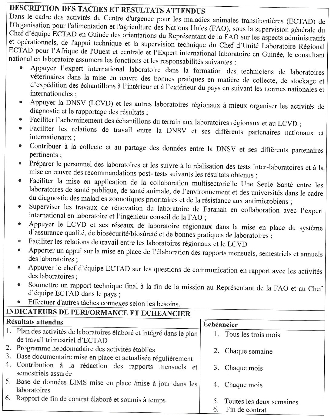 Avis de recrutement d'un Consultant National Laboratoires | Page 2