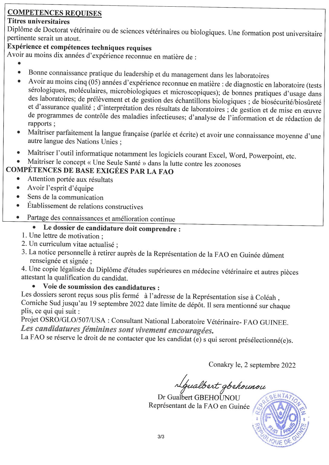 Avis de recrutement d'un Consultant National Laboratoires | Page 3