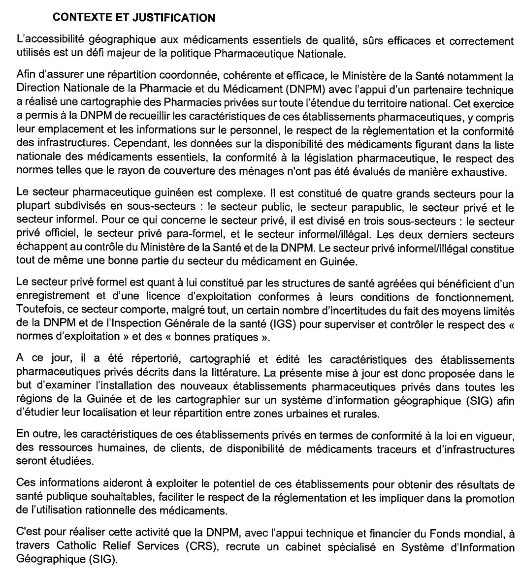 Recrutement d’un prestataire pour la mise à jour de la cartographie des établissements Pharmaceutiques privés en Guinée | Page 1