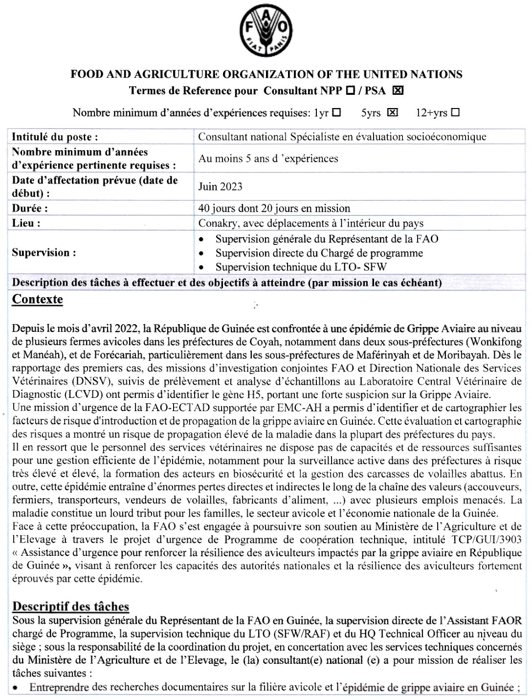 Recrutement D'un Consultant National Spécialiste en Evaluation Socioéconomique | page 1