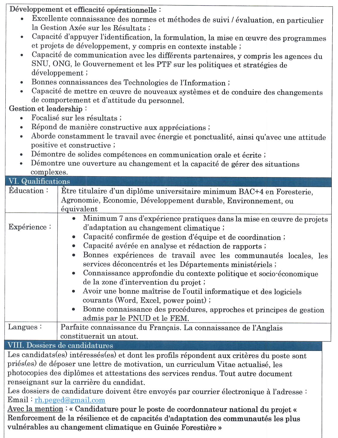  Avis de Recrutement D'un Coordonnateur National du projet « Renforcement de la résilience et de capacités d'adaptation des communautés les plus vulnérables au changement climatique en Guinée Forestière » | Page 4