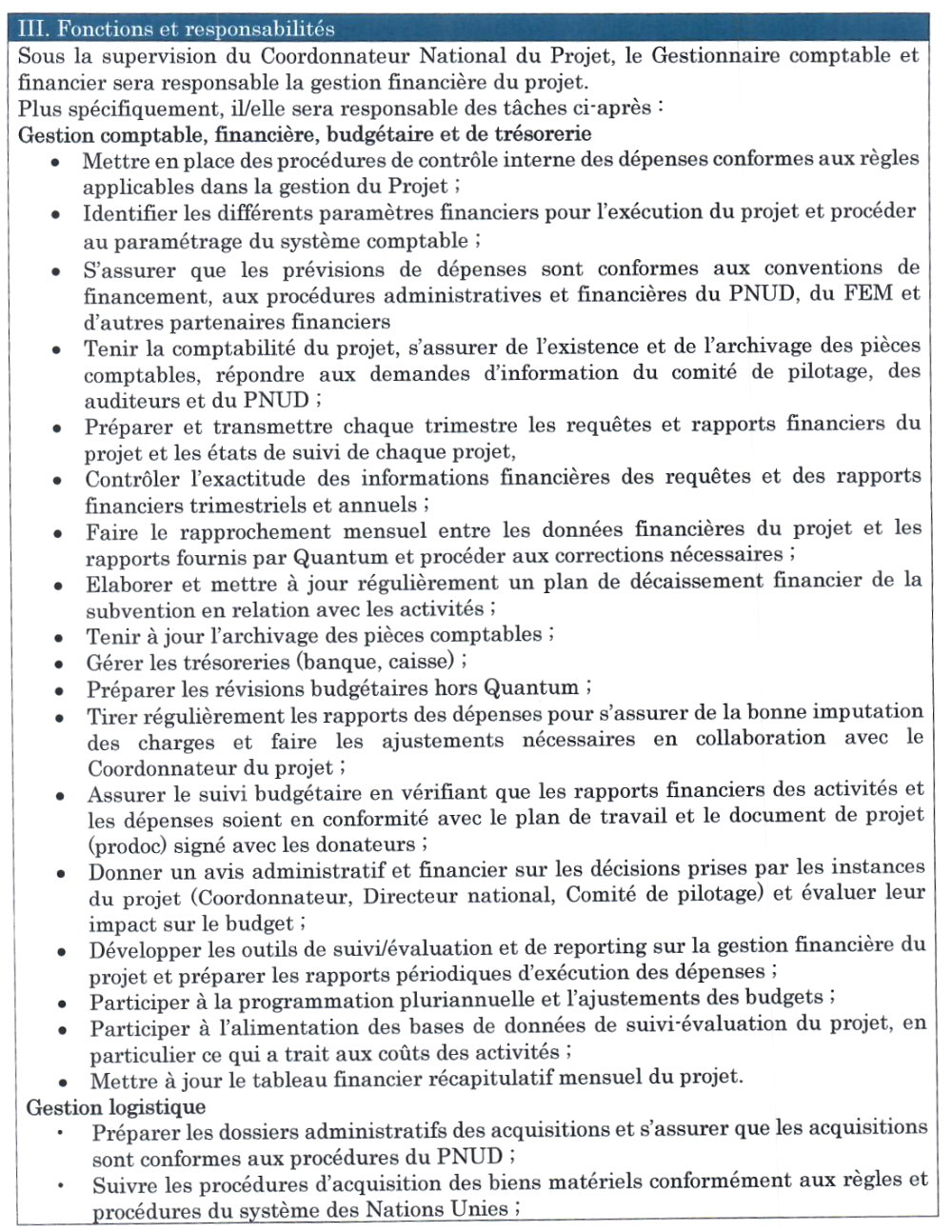 Avis de recrutement d'un Gestionnaire comptable et financier du projet | PAGE 2