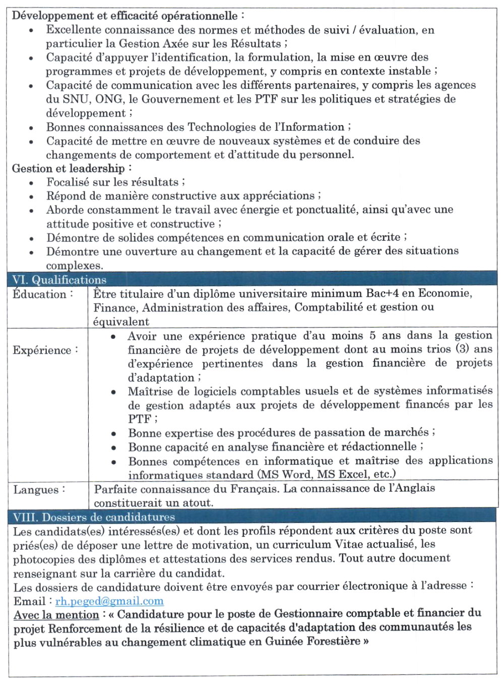 Avis de recrutement d'un Gestionnaire comptable et financier du projet | PAGE 4