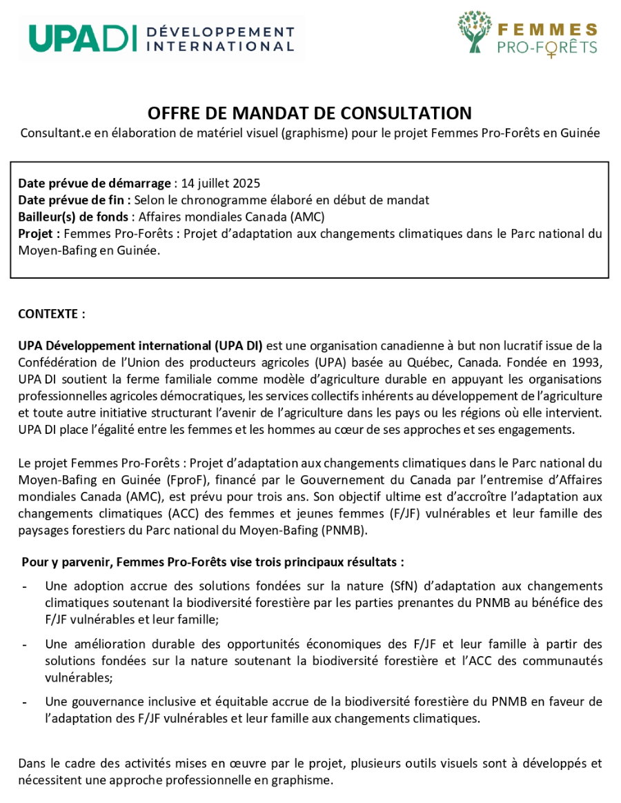Consultant.e en élaboration de matériel visuel (graphisme) pour le projet Femmes Pro-Forêts en Guinée | Page 1