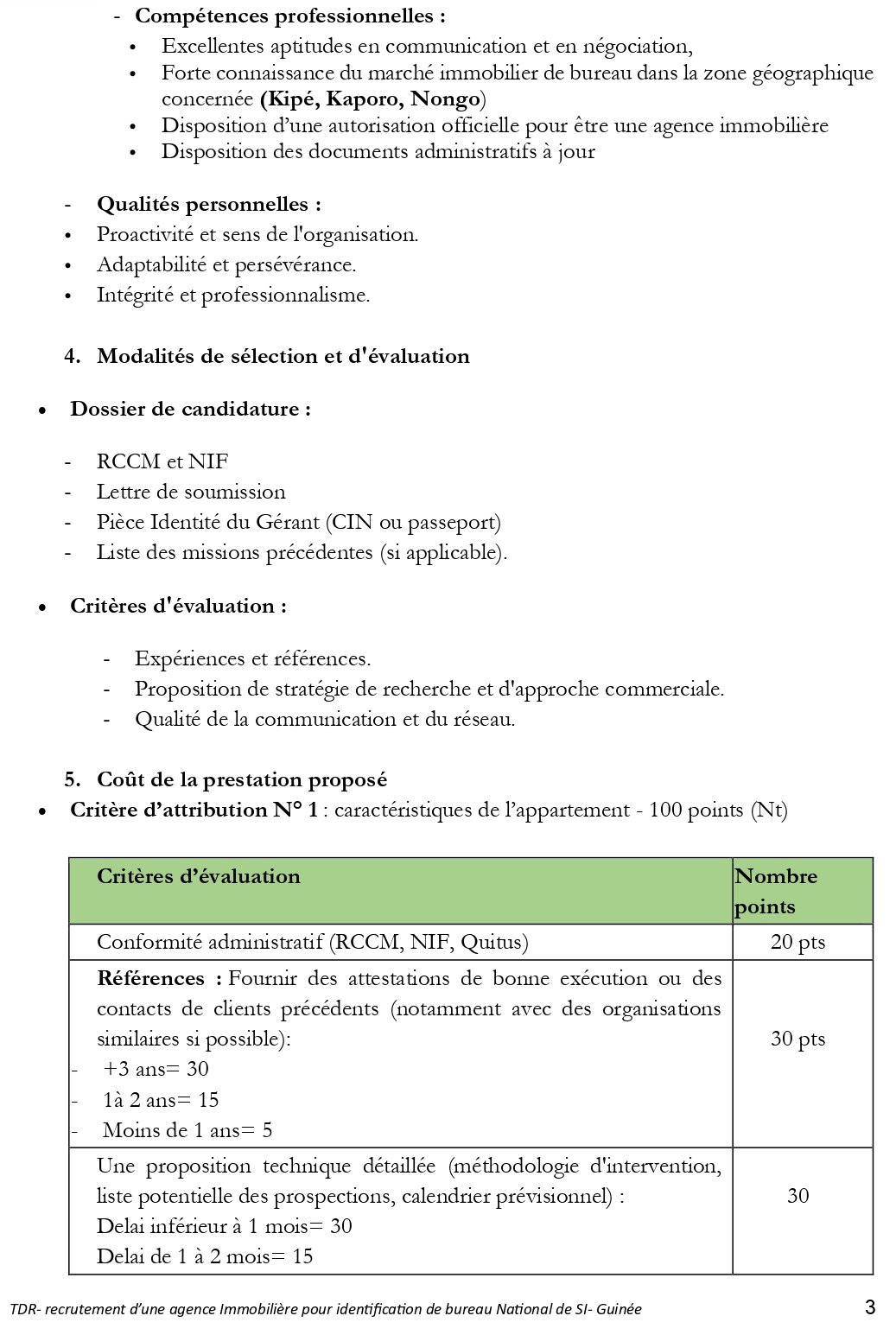 RECRUTEMENT D'UNE AGENCE IMMOBILIERE POUR l'IDENTIFICATION ET LA SELECTIOND'UN BUREAU NATIONAL POUR SANTE INTEGREE GUINEE | Page 3