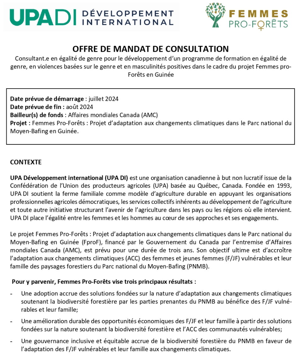 Consultant.e en égalité de genre pour le développement d’un programme de formation en égalité de genre, en violences basées sur le genre et en masculinités positives | Page 1