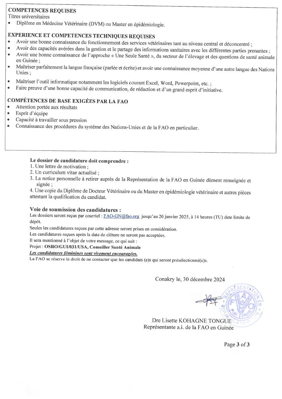 Avis de recrutement d'un Conseiller Santé Animale | Page 3
