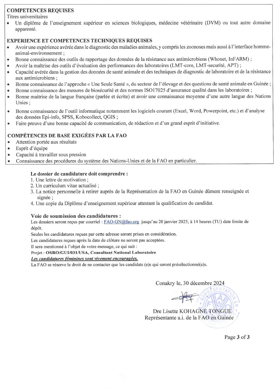 Recrutement D'un Consultant National Laboratoire | page 3