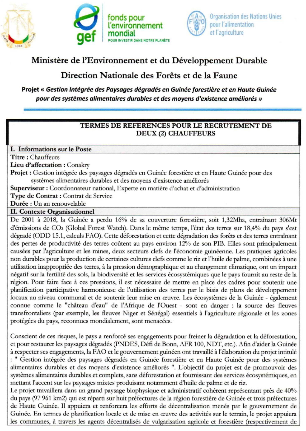 RECRUTEMENT DE DEUX (2) CHAUFFEURS | Page 1