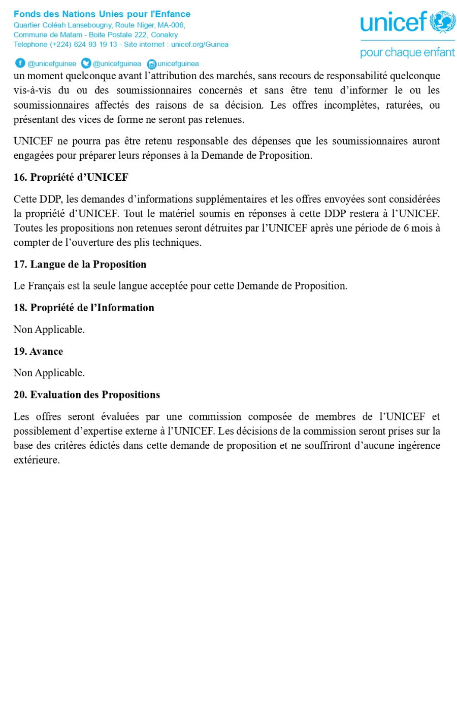 Sélection d’un Prestataire pour assurer les Services de Restauration au Bureau UNICEF Guinée | Page 5