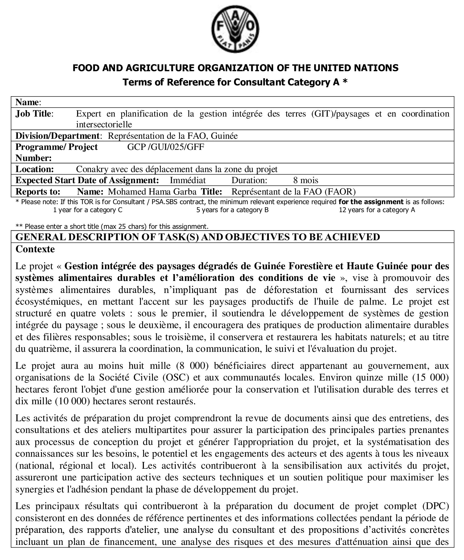 Fao Recrute un Expert