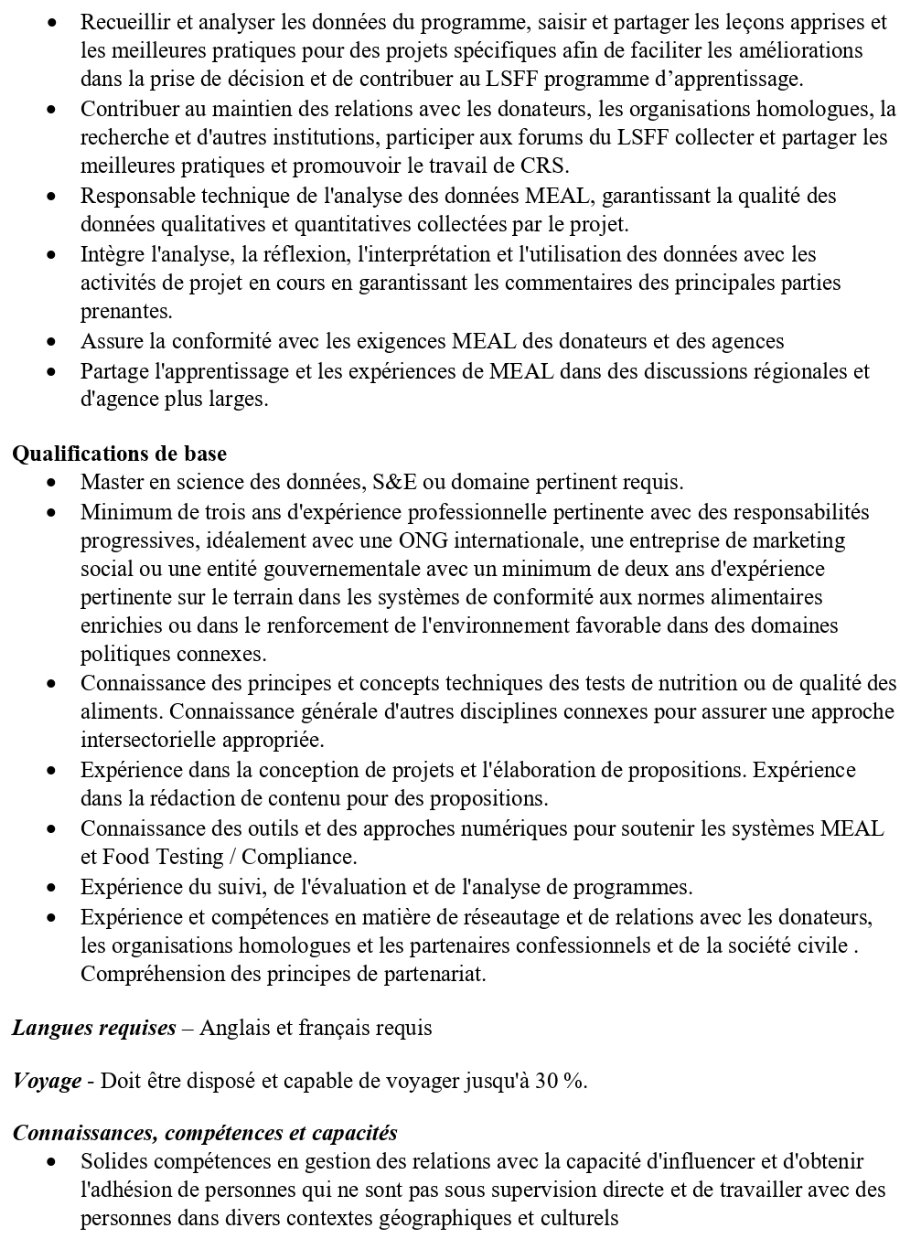 Avis de recrutement du poste de Conseiller technique I – MEAL et systèmes de données | Page 2