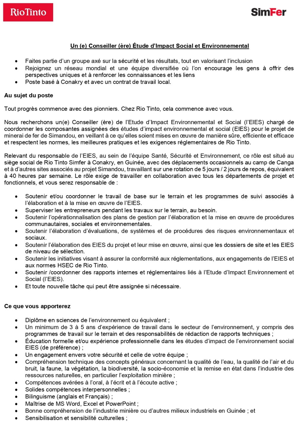 Un (e) Conseiller (ère) Étude d’Impact Social et Environnemental | Page 1