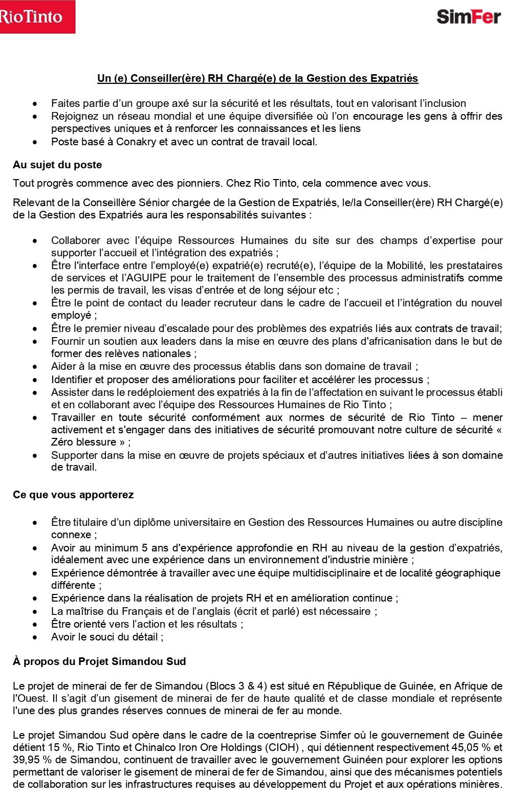 Un (e) Conseiller(ère) RH Chargé(e) de la Gestion des Expatriés | Page 1