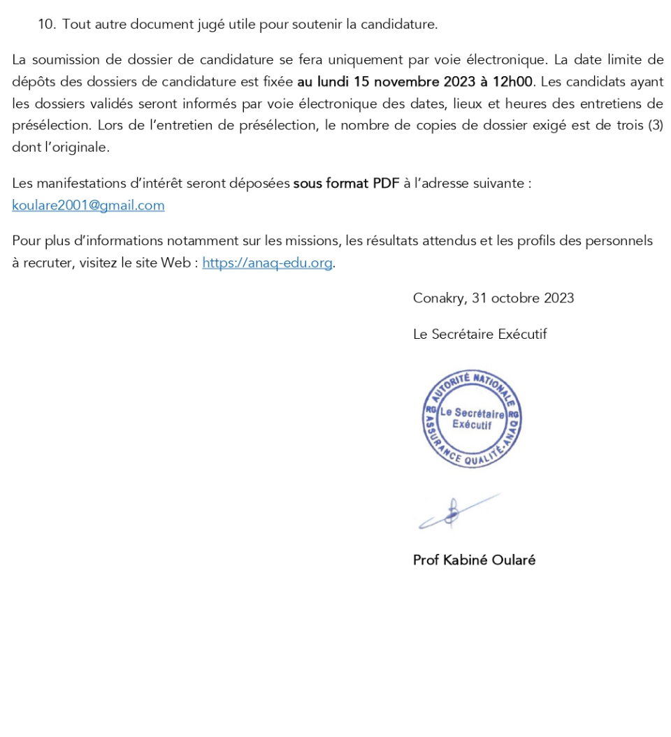 Avis de Recrutement de 2 agents à l’ANAQ