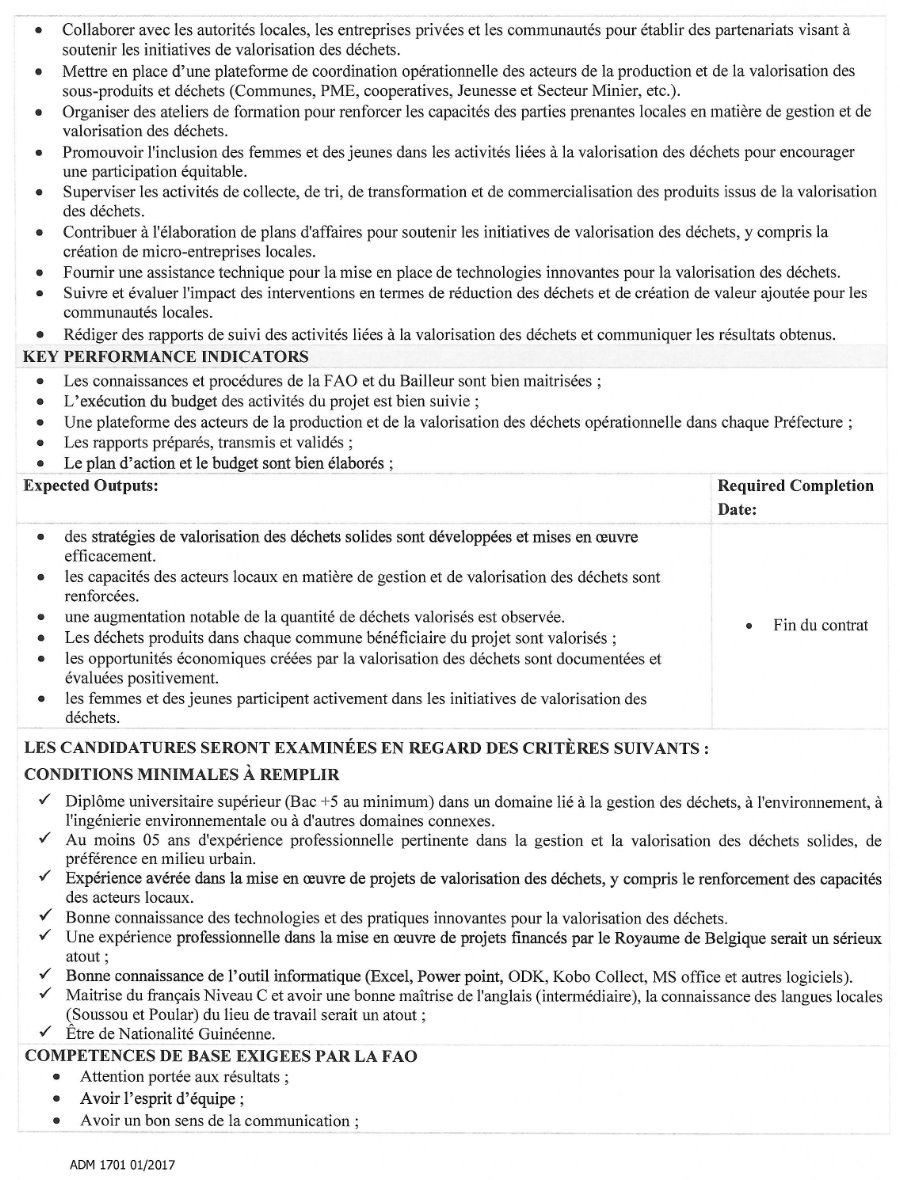 RECRUTEMENT D'UN EXPERT THEMATIQUE EN VALORISATION DES DECHETS | Page 2