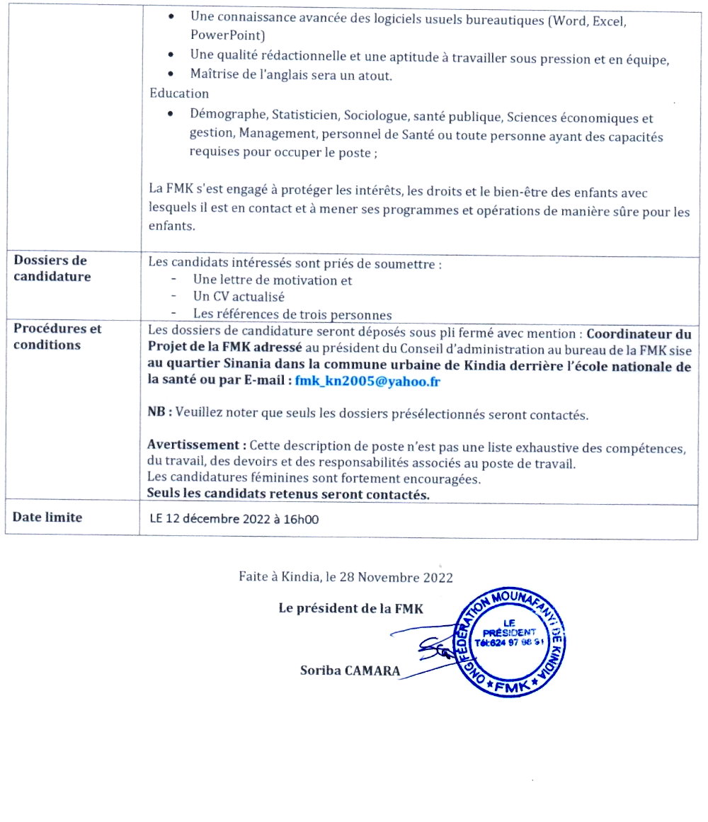 Avis de recrutement d'un(e) Coordinateur/coordinatrice du projet à Télimélé | Page 3