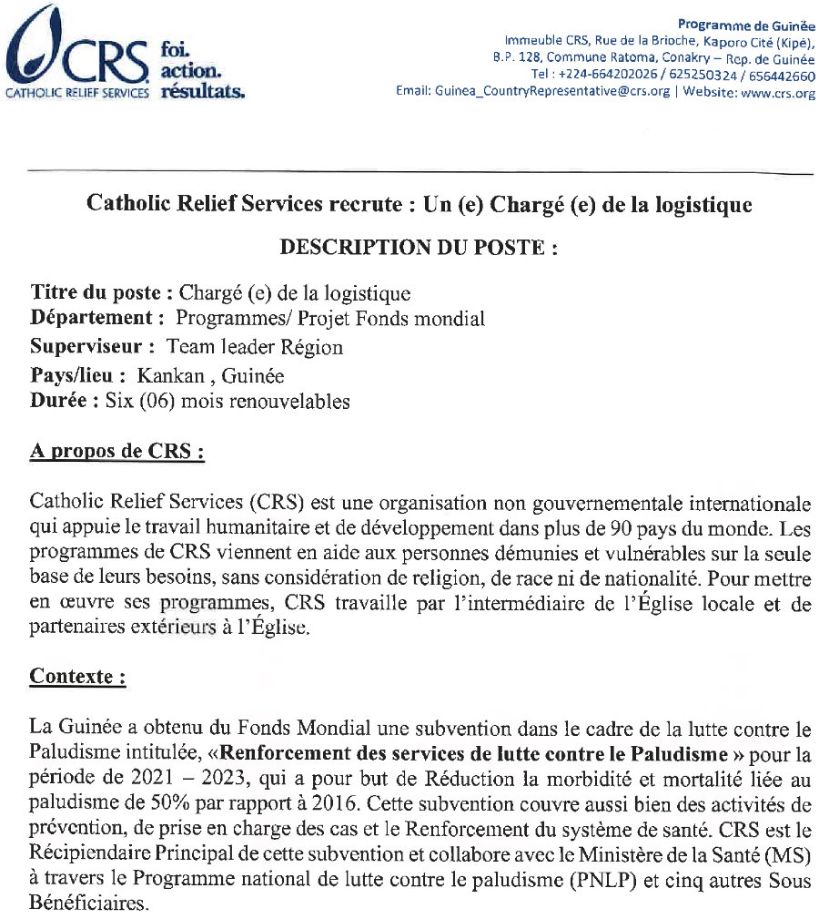 Offres d'emploi assistant chargé de la logistique crs