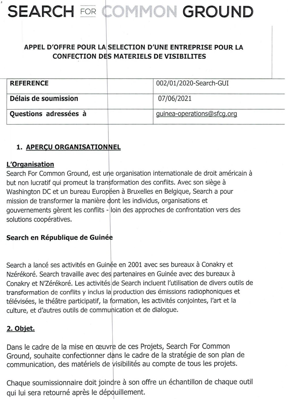 Appel d'offre en Guinée de search for common ground 1