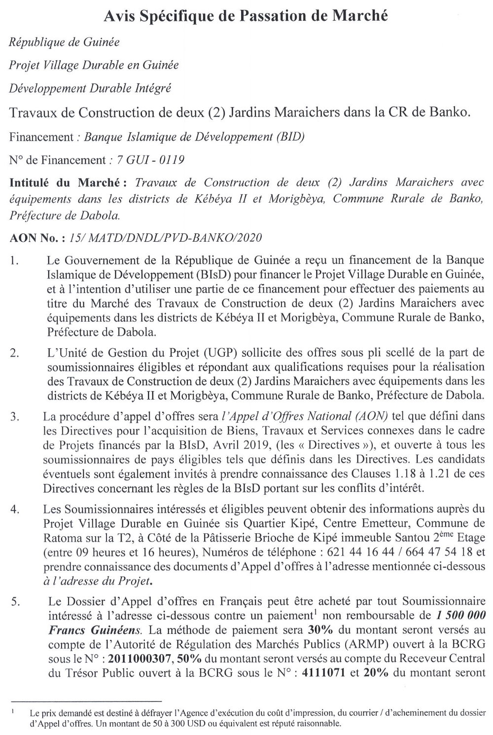 Appels d'offres en guinée conakry - villages d'enfants p1