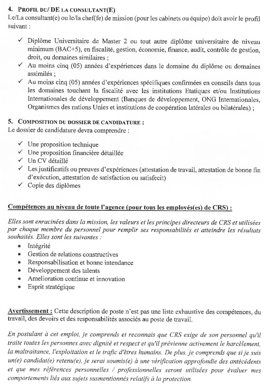 Termes de référence CRS pour le recrutement d'un cabinet en conseil fiscal - Appel d'offre page 2